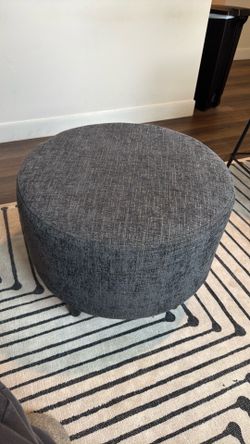 Modern Round Gray Upholstered Ottoman / Accent Footrest Stool