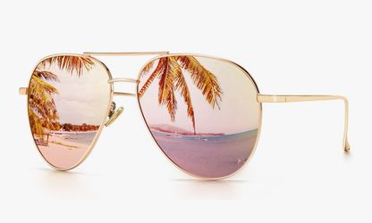 SUNGAIT Women's Lightweight Oversized Aviator Sunglasses - Mirrored Polarized Lens Rose Gold