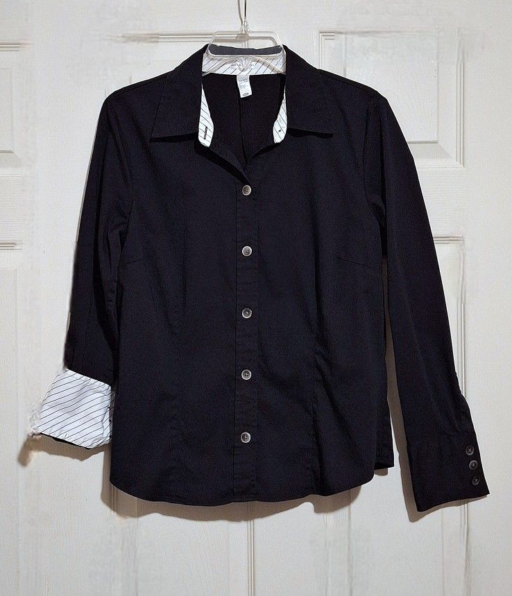 'Old Navy' 100% cotton "Perfect Fit Stretch" black button-down blouse, Sz. L