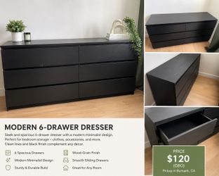 Modern Black 6-Drawer Dresser | Minimalist Design