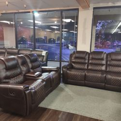 REAL GENUINE LEATHER AUTOMATIC RECLINING SOFA SET
