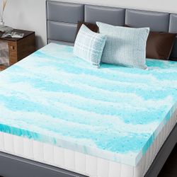 2” Gel Memory Foam Mattress Topper TWIN - Cooling, Breathable Blue.