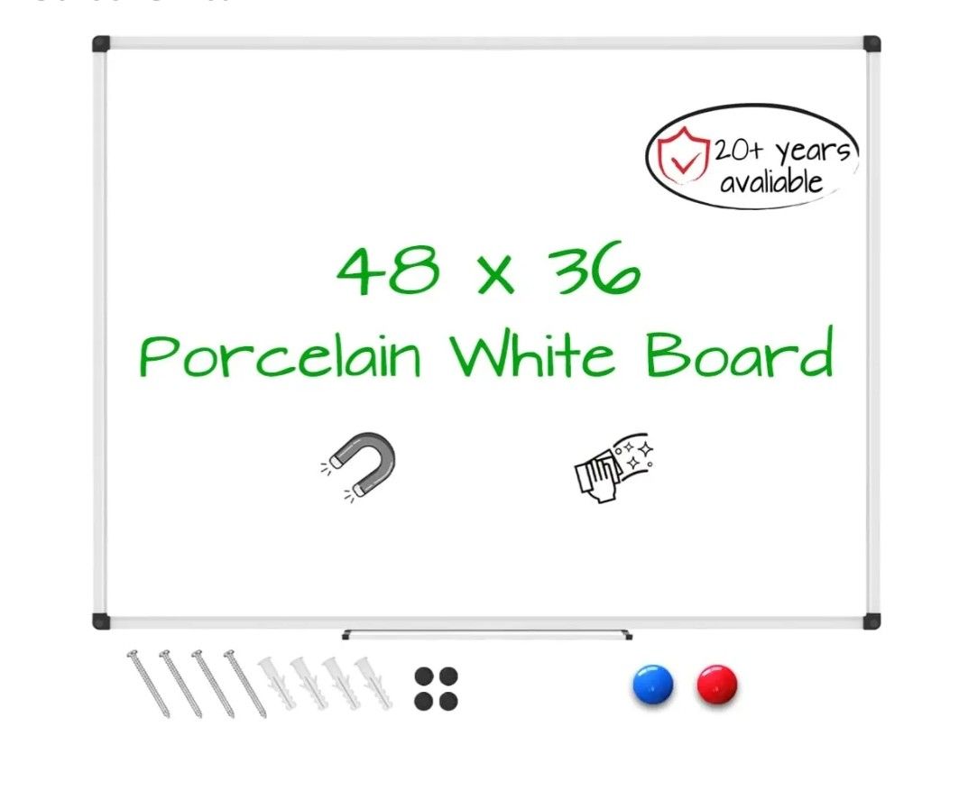 XBoard Porcelain Magnetic Dry Erase Board 48 x 36 Inch, Porcelain Whiteboard with Aluminium Frame & Marker Tray 4' x 3' | Wall Mounted Magnetic White