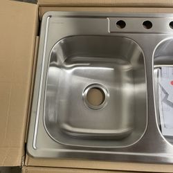 Glacier Bay 33 in. Drop-In 50/50 Double Bowl 20 Gauge Stainless Steel Kitchen Sink