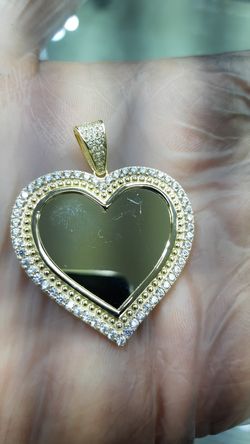 14k gold heart memory pendant cz 7.1 grams 1 1_2 inch