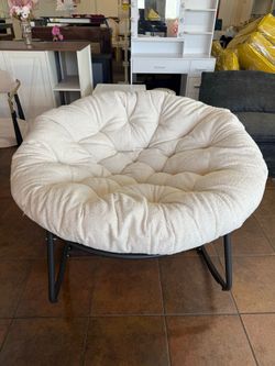 🔥Special Discount 🔥Metal Round Black Frame Outdoor Rocking Chair with  Cushion(White)  💰90$