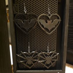 Bat And Spider Heart Earrings