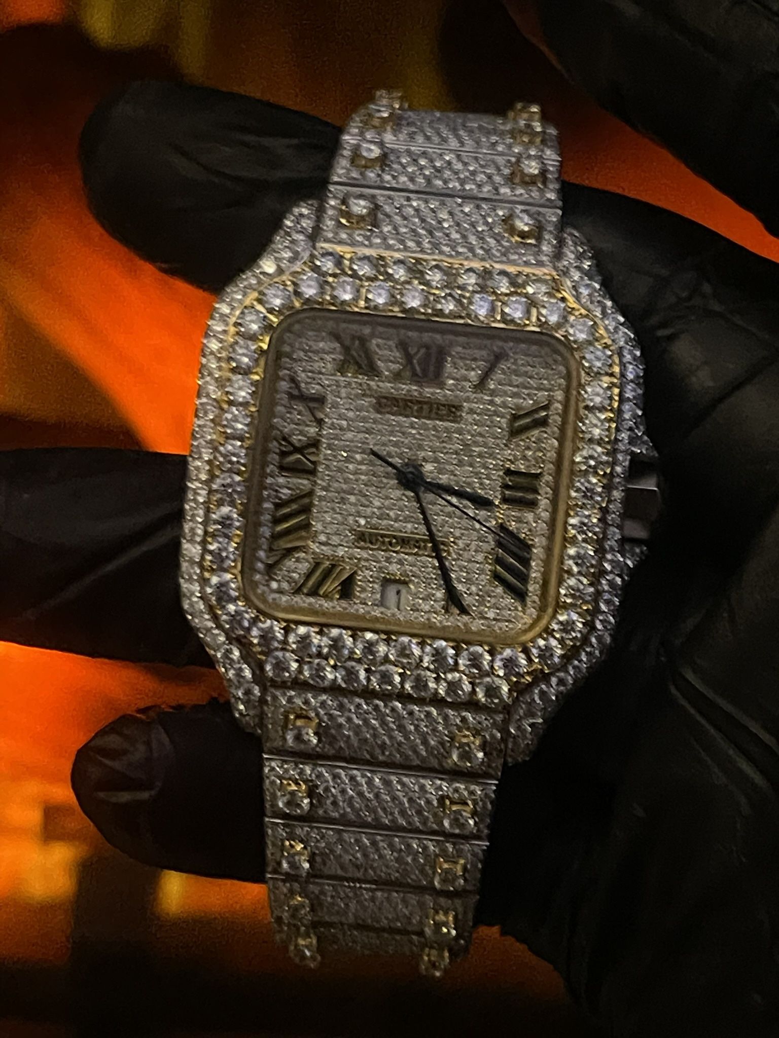 Two Tone Gold Cartier Moissanite Diamond Watch