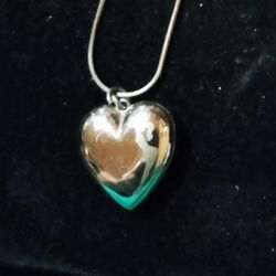 Silver-Tone Puffy Heart Necklace