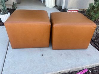Tan Leather Square Ottoman Footstool