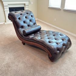 Genuine Leather Tufted & Wood Chaise Lounge