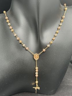 18k Gold Rosary. Real Gold. 3 tone