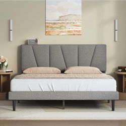 Full Bed Frames with Headboard Upholstered Platforms Bed, Strong Weight Capacity,No Box Spring Needed,Mattress Foundation, Easy Assembly,Light