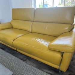 Good As New Yellow Leather Reclining Sofa