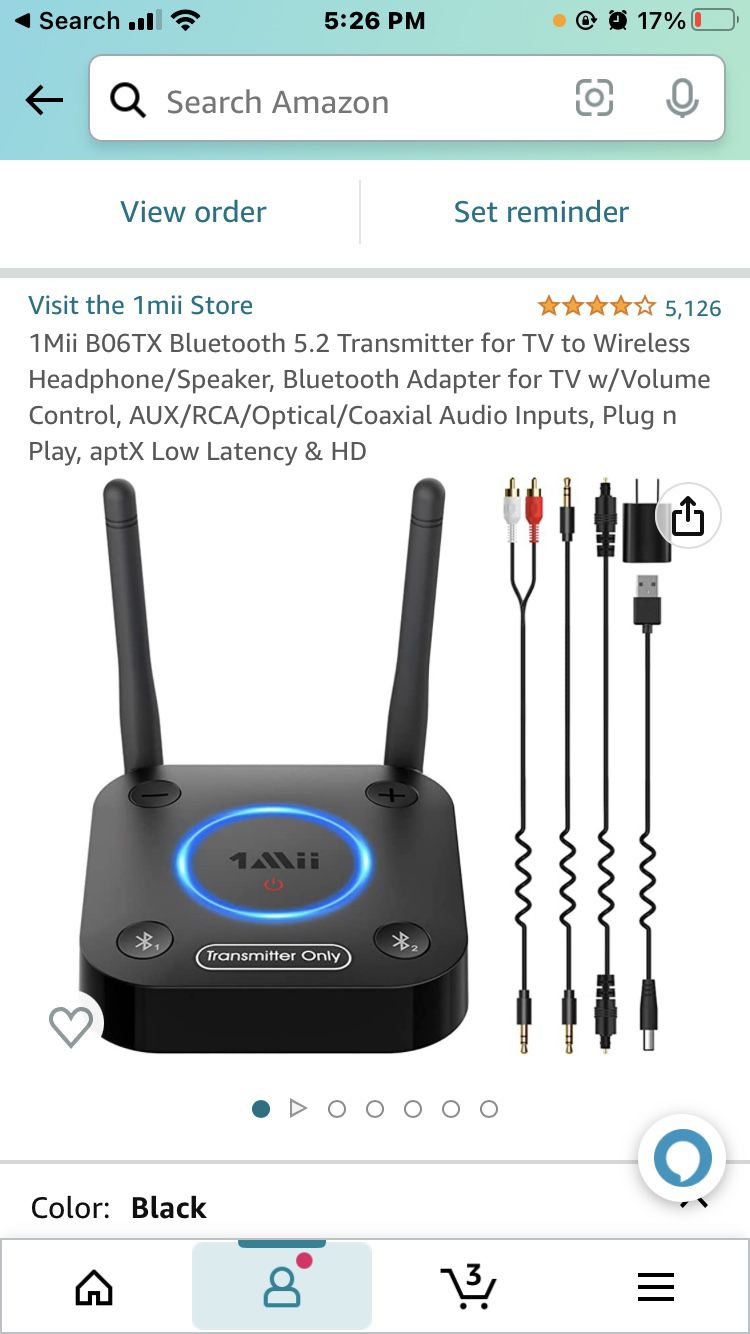 1 Mii B06TX Bluetooth 5.2 Transmitter for TV to Wireless Headphone/Speaker, Bluetooth Adapter for TV w/Volume Control, AUX/RCA/Optical/Coaxial Audio I