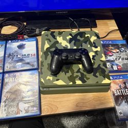 Sony PlayStation 4 Slim 1TB Console Green Camouflage Call Of Duty WWII W/6 Games  The PS4 Slim 1TB is a compact, efficient, and reliable version of So
