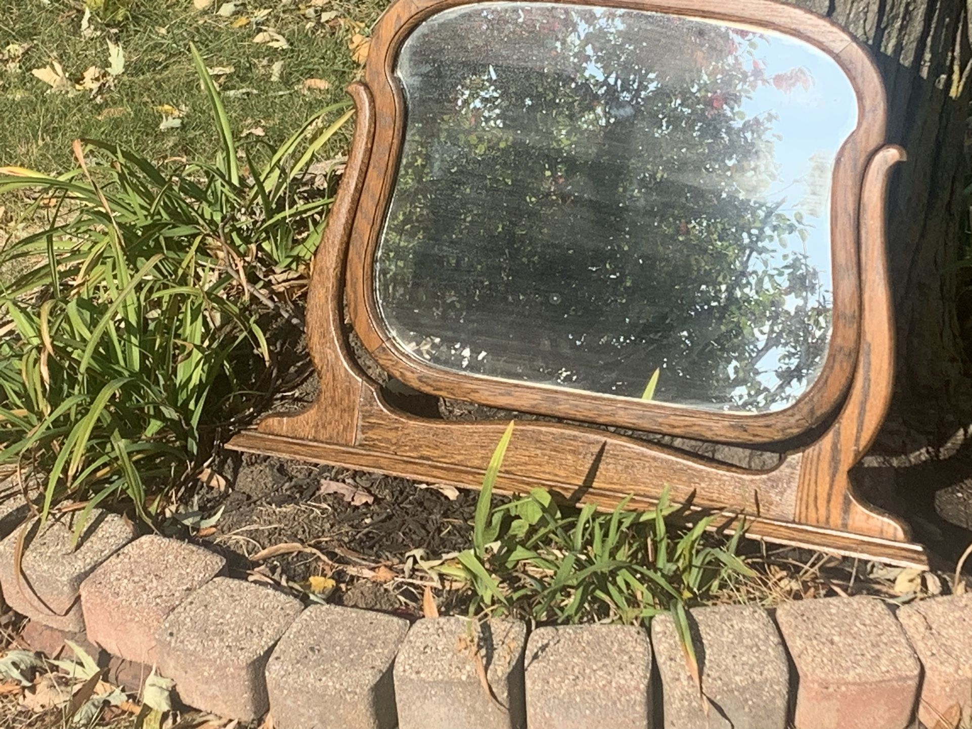 Antique Mirror frame with harp Vintage Wooden Mirror 29.5 x 21