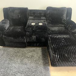 New Power Corduroy Sectional With Chaise Storage.  Black, Grey, Brown.  90x63x38H.  Free Delivery!