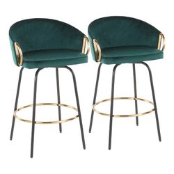 Green velvet counter stools (×4)