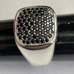 David Yurman Sterling Silver/ Black Diamond Signet Ring