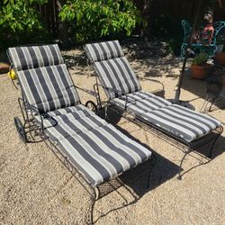 Vintage Woodard Iron Pool Patio Lounge Chairs Hampton Bay Backyard  Oasis Looks Almost New!