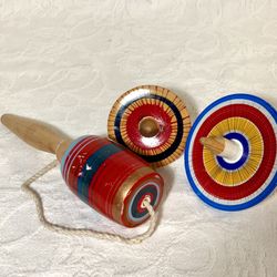 Vintage wooden spinning tops/wooden Japanese kendama toy. 