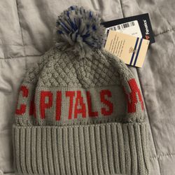 Fanatics Gray Washington Capitals Heritage Tilly Cuffed Knit Hat with Pom, NWT