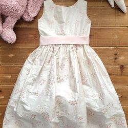 SIZE 6 GIRLS SPECIAL OCCASION SLEEVELESS IVORY PINK FLORALS TAFFETA DRESS W/RIBBON BELT