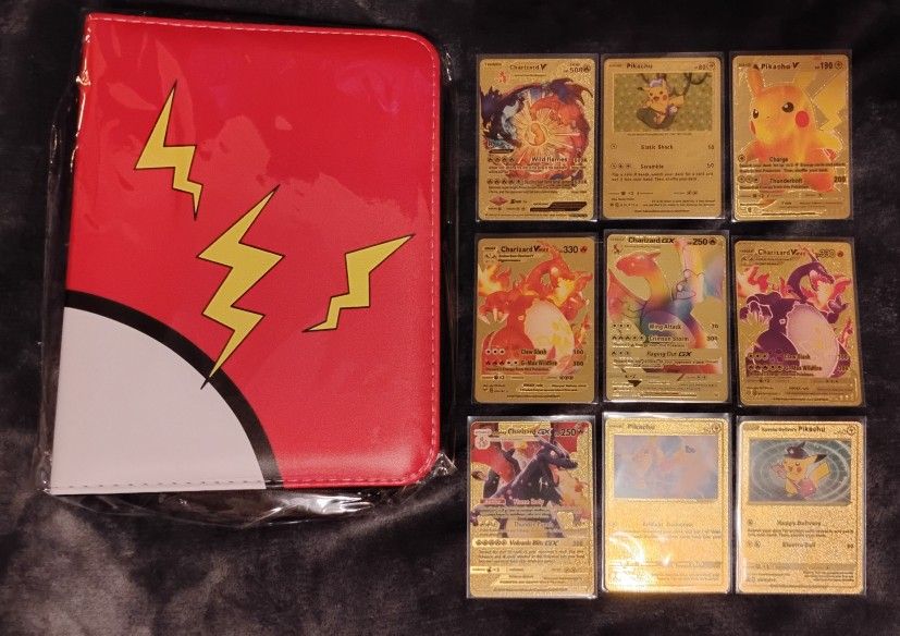 Pokemon Binder W/Sheets and Gold Foil Cards lot #2