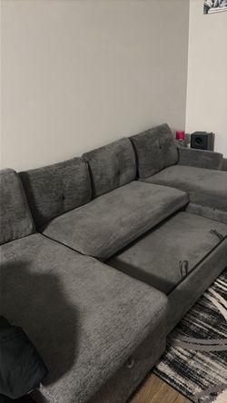 Gray Fabric Sectional Sofa with storage and pullout