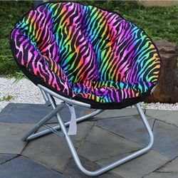 Faux Fur Foldable Rainbow Zebra Girls Saucer Chair