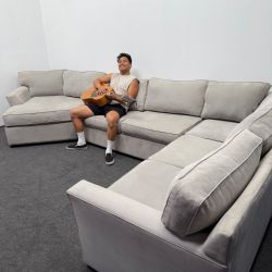 Aspen Sectional Couch with Left Arm Facing Cuddler Chaise | Cuddler ( Living Spaces ) - Cement Gray