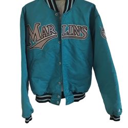 Vintage Satin Florida Marlins Starter Bomber Jacket Diamond Collection Size L.
