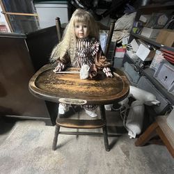 vintage – antique solid oak high  chair