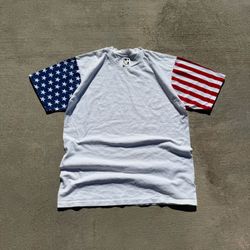 Vintage 90s La Sportswear American Flag Sleeve Tee