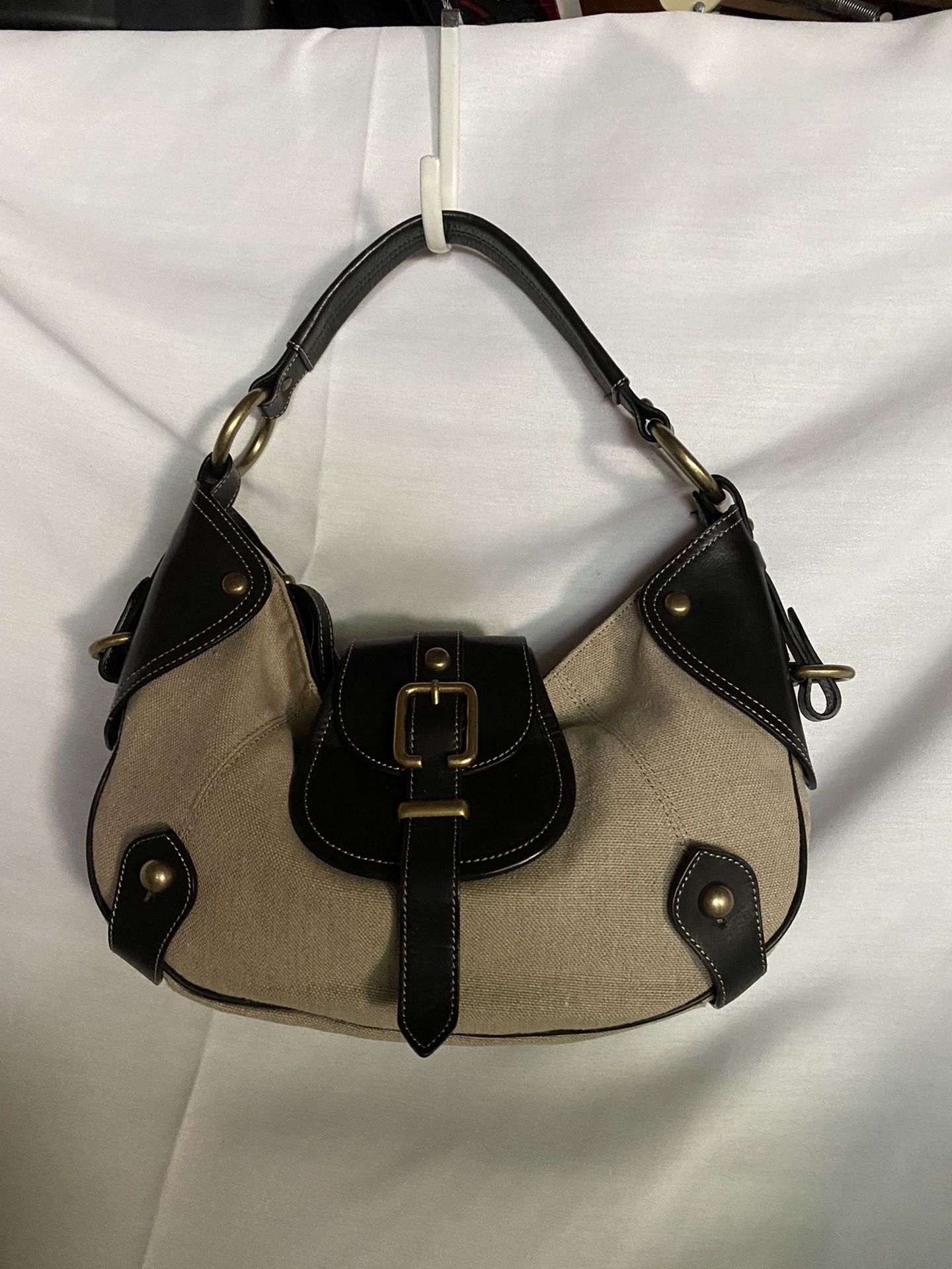Kennith Cole Tan canvas and brown Leather bag/purse