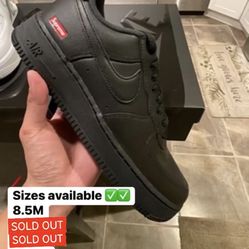 Supreme Nike Air Force 1 Black Sizes 8.5M, 10.5M, 11M, & 12M