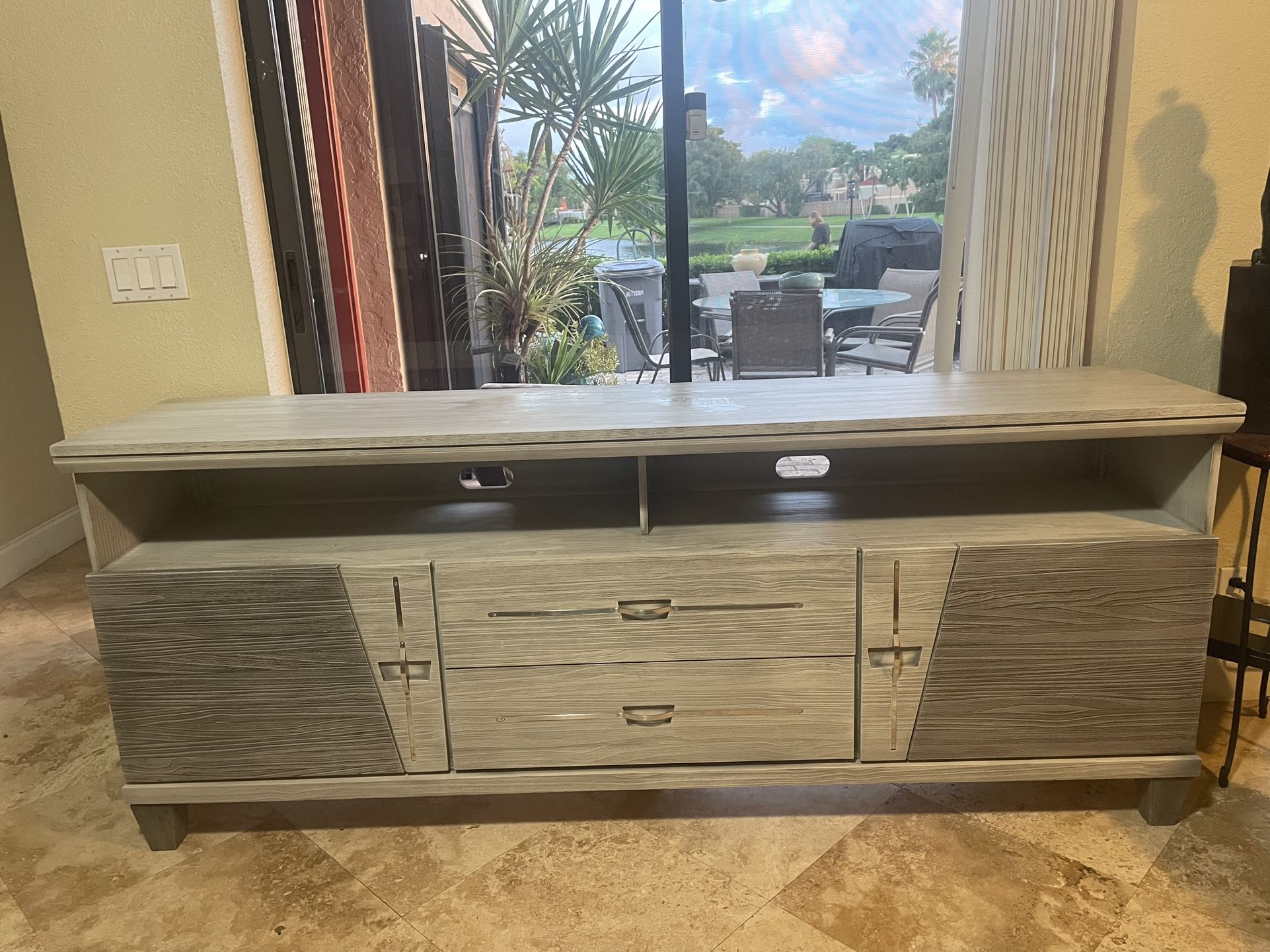 80”x17” Tv Rack Credenza Console Washed Gray