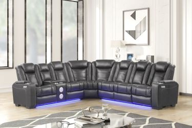 Black Power Reclining Sectional with LED Lights