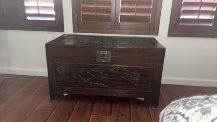 Hand carved teak wood chest from Thailand