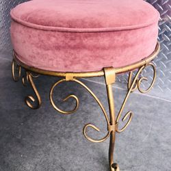 Burgundy Velvet Cushion on Gold Metal Stool Vanity Chair Luxury Room Decoration Retro Look Any Room