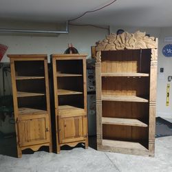 3 Wooden Book Shelf Cabinets Handmade In Mexico