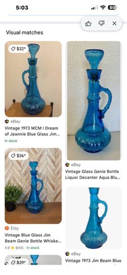 Vintage Blue Glass Genie Bottle Decanter