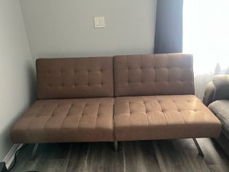 Brown Tufted Fabric Futon Sofa Bed