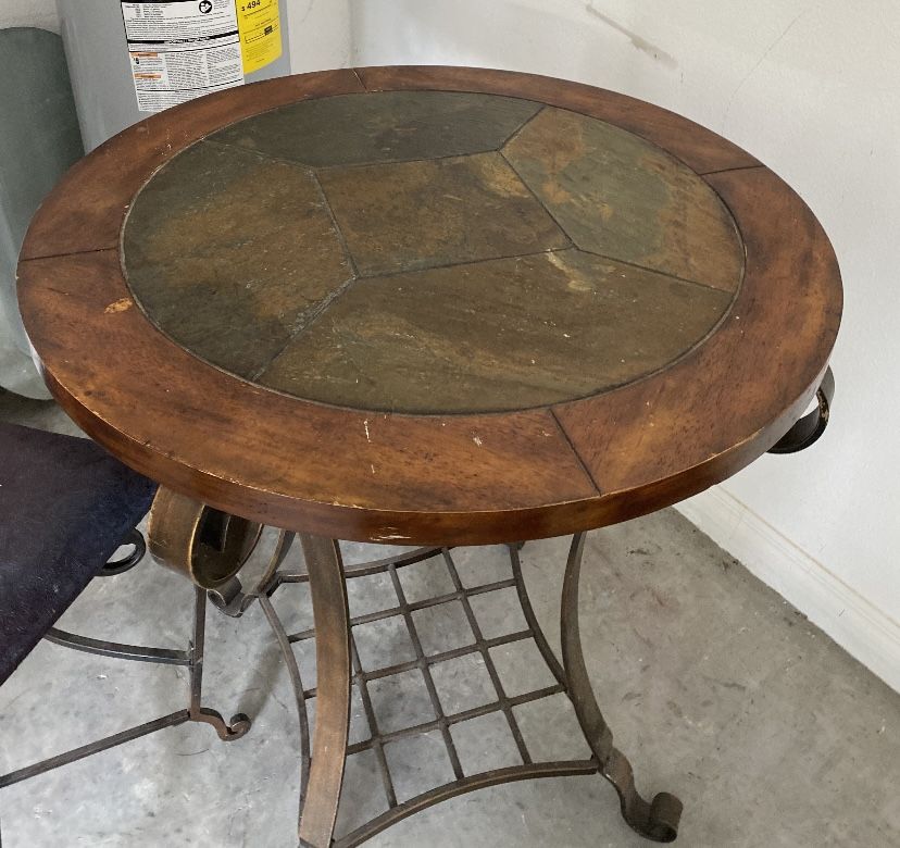 Wood Metal & Stone 3 Piece Bistro Bar Table Set