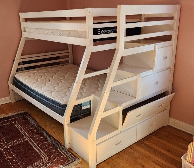 Twin/Full Bunk Bed w/ Storage Stairs + Drawers