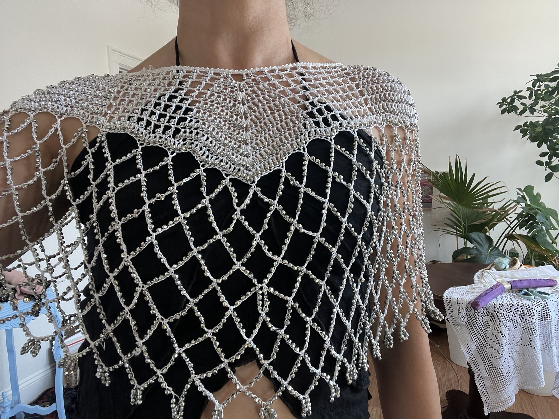 Handmade White & Silver Beaded Cap – Unique Artisan Design