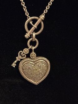 Sterling Silver Pave Diamond Heart and Key