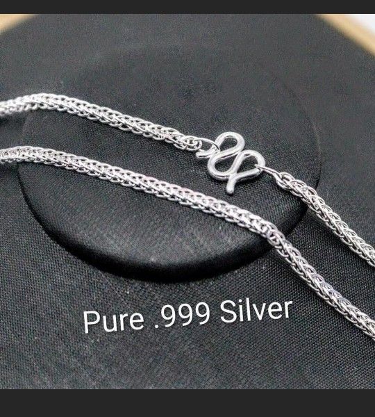 18" Wheat Chain Necklace Solid 999 Fine Silver 
