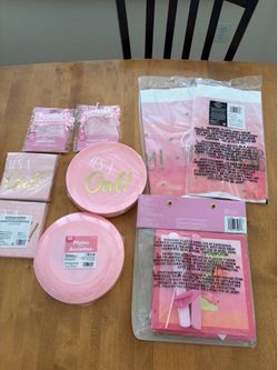 Pink It's a Girl Baby Shower Party Supplies Set